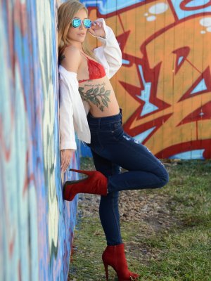 Выебал большим членом худую блондинку в рванных джинсах